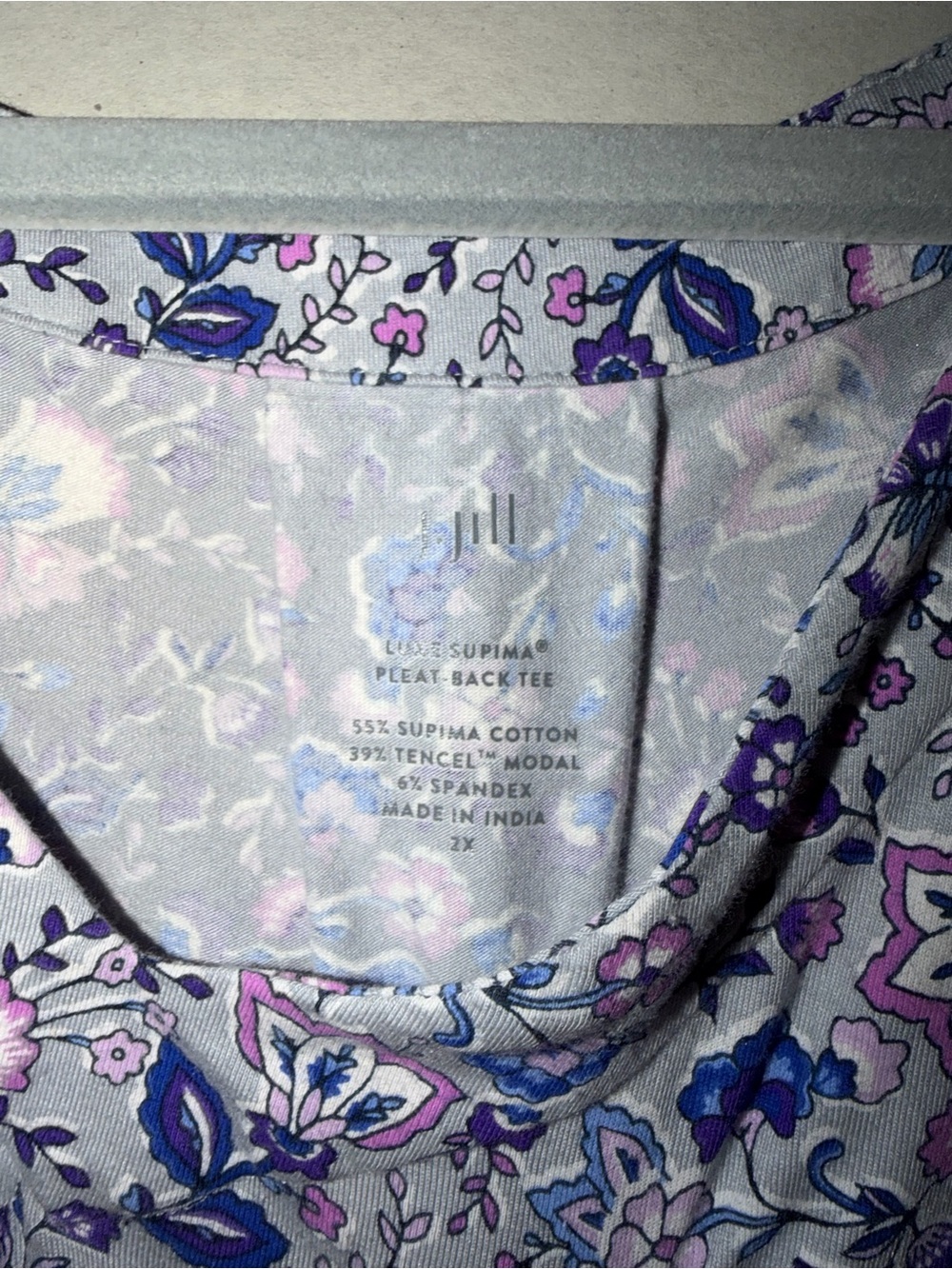 J. Jill Floral Pleat-Back Tee in Lavender, Purple, Blue